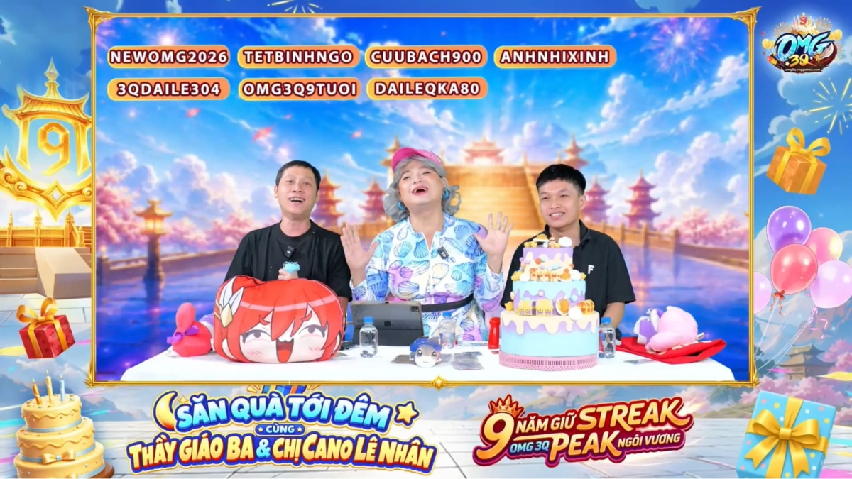 Chị Ca Nô và Thầy Giáo Ba bùng nổ tương tác trong livestream mừng sinh nhật 9 tuổi OMG 3Q - VNG