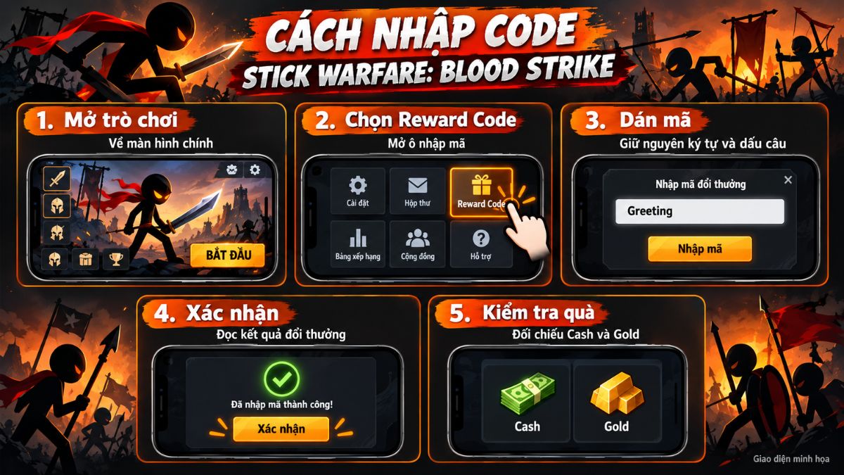 Các bước nhập code Stick Warfare Blood Strike
