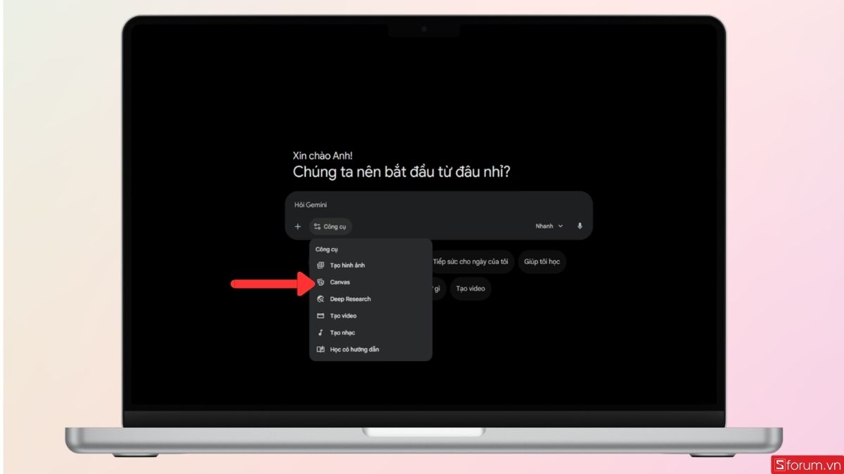 Chuyển sang chế độ Canvas