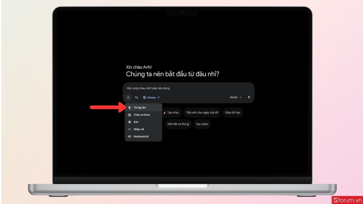 Tải dữ liệu, tài liệu bạn muốn tạo báo cáo lên Gemini