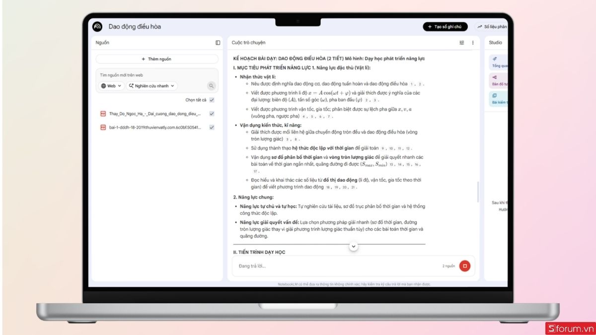 NotebookLM sẽ trả kết quả theo yêu cầu của bạn