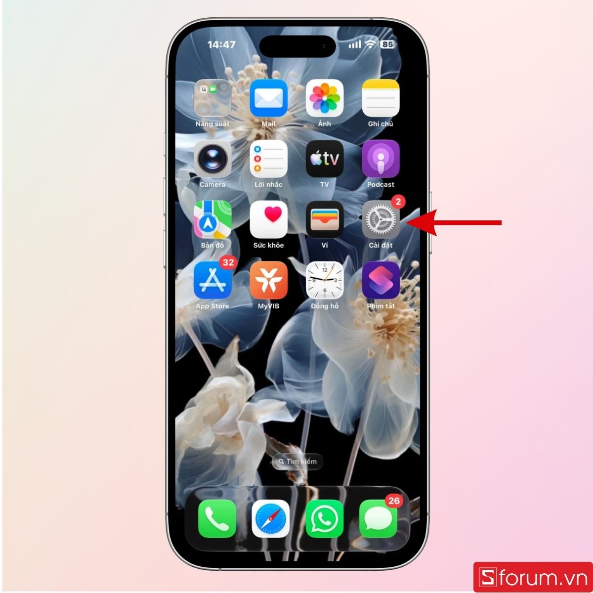 Nhấn vào mục Cài đặt trên điện thoại