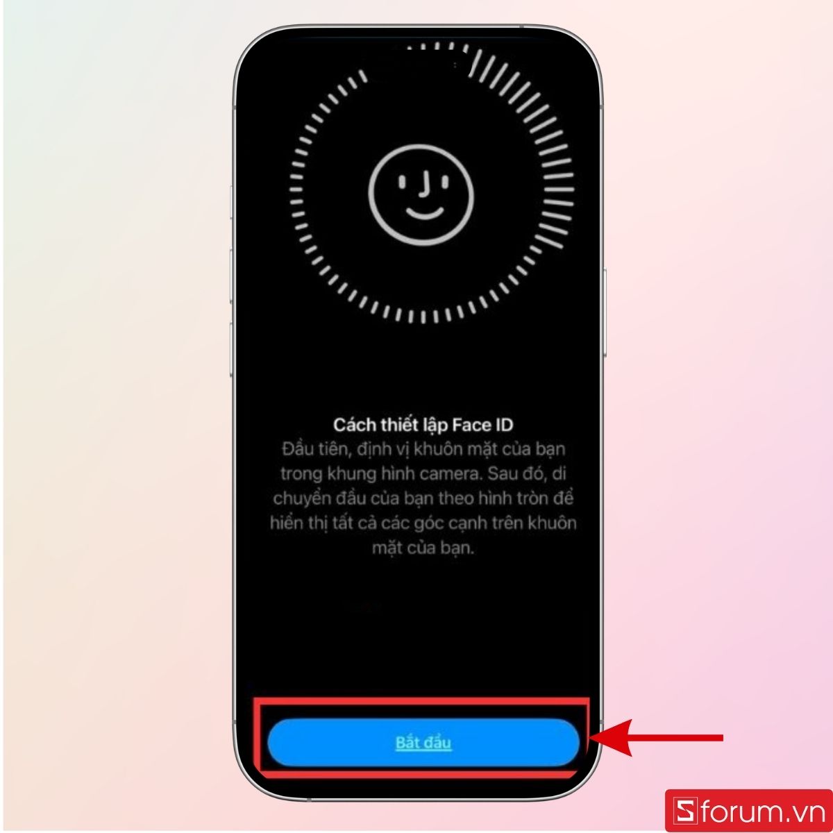 Bắt đầu để thiết lập lại Face ID
