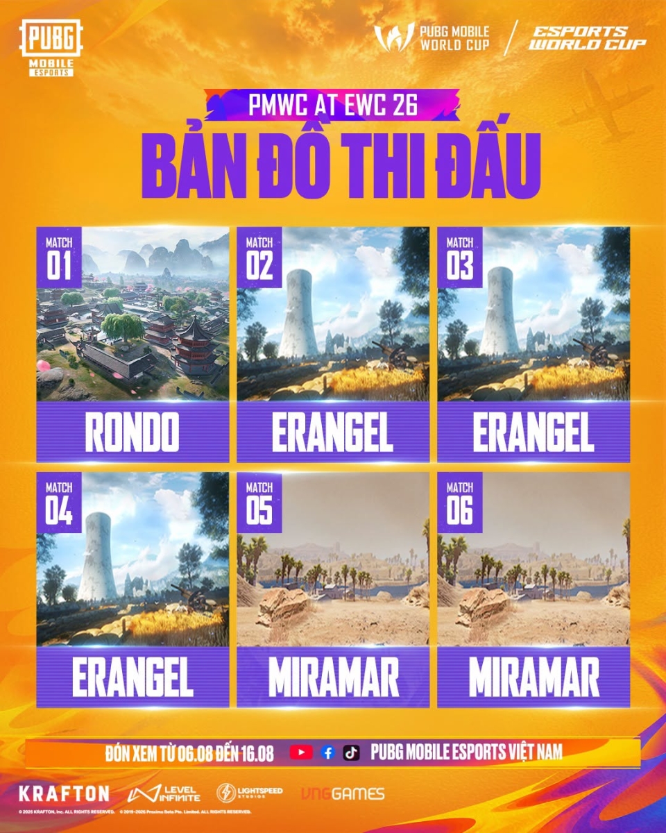 Các bản đồ thi đấu chính thức  2026 PUBG Mobile World Cup