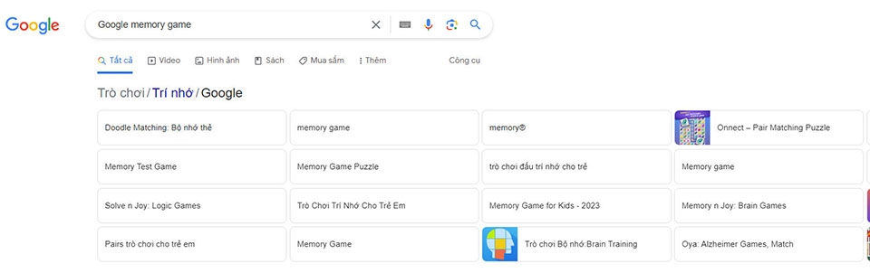Hướng dẫn cách tìm trò chơi trí nhớ trên Google