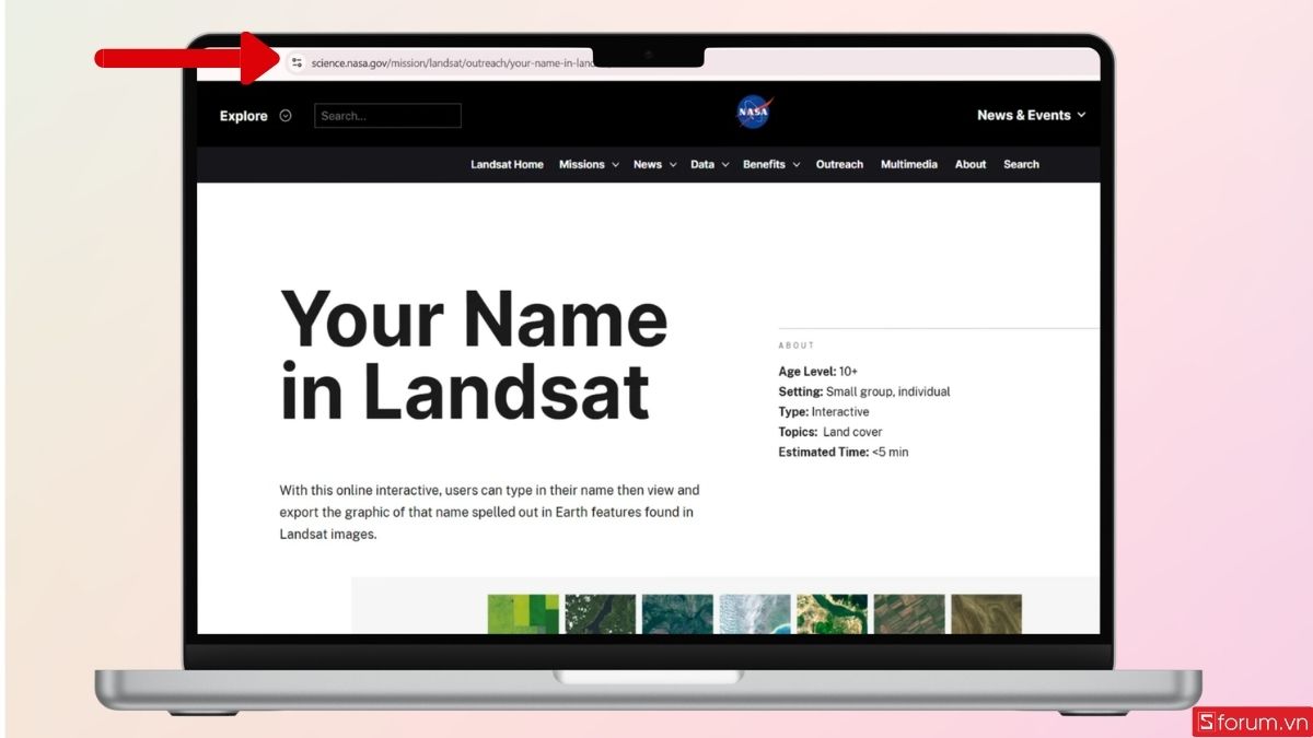 Truy cập vào trang web Your Name in Landsat