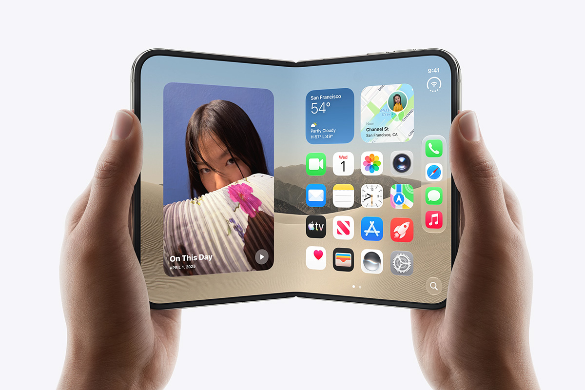 iPhone Duo được đặt vuông góc trên mặt phẳng giúp tối ưu góc xem và âm thanh