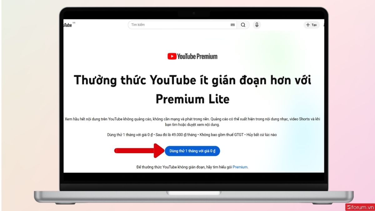Nhấn vào mục Dùng thử 1 tháng với giá 0 đ