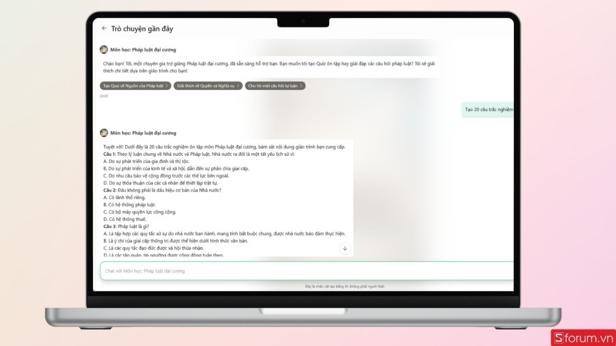 Bạn có thể yêu cầu Chatbot tạo bộ câu hỏi trắc nghiệm