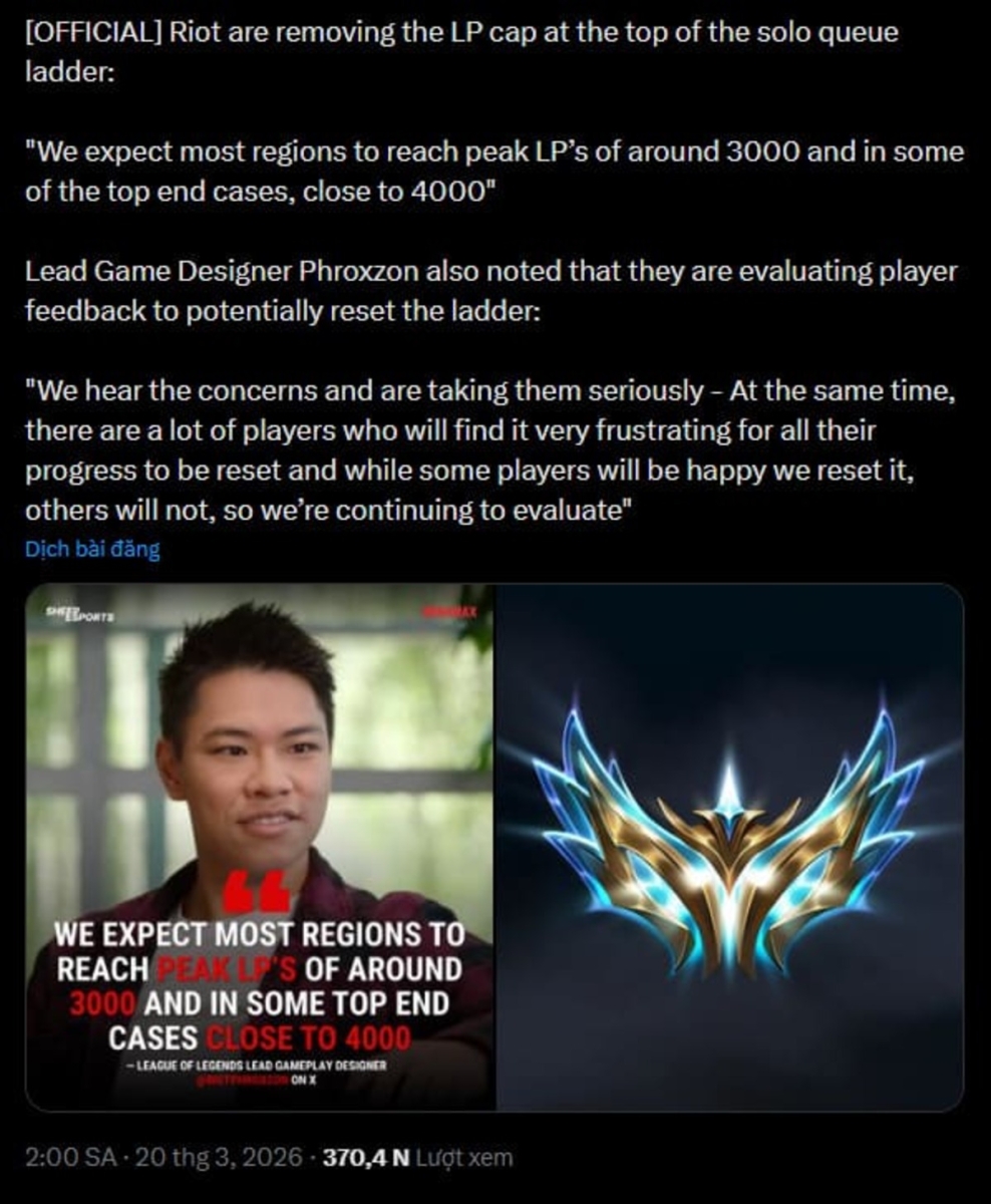 Game thủ vẫn lo ngại thay đổi này sẽ ảnh hưởng lớn đến môi trường leo rank