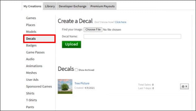 Upload ảnh lên mục My Creations