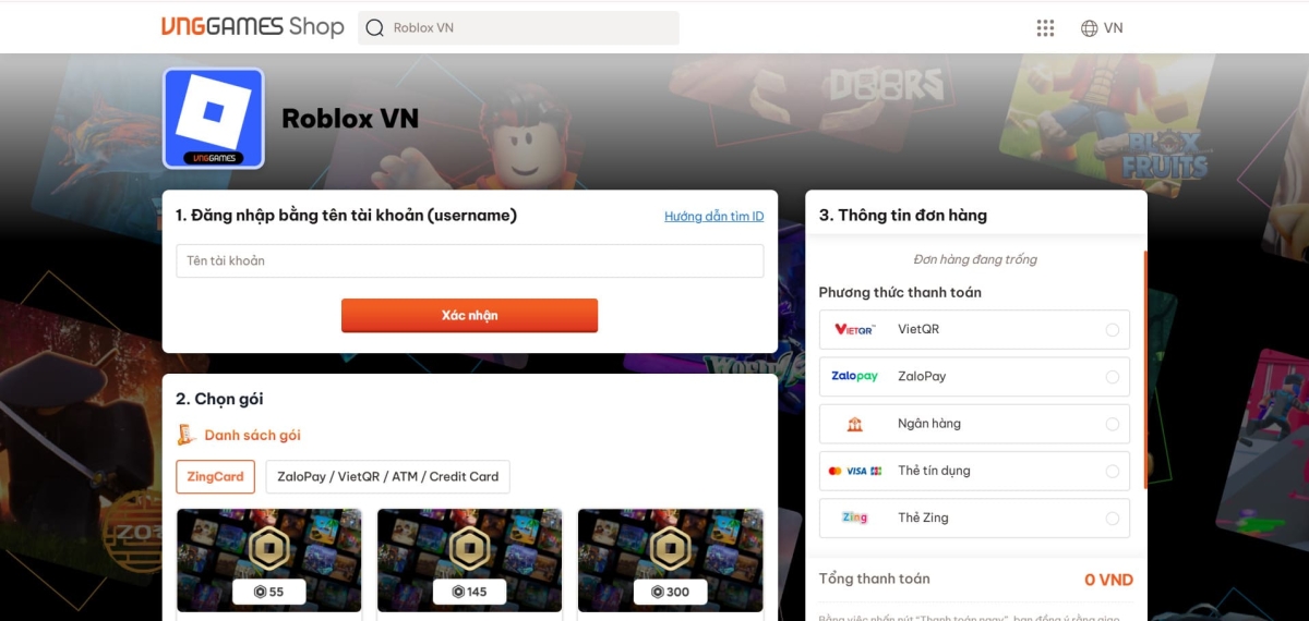 Vào trang Roblox shop và nhập username