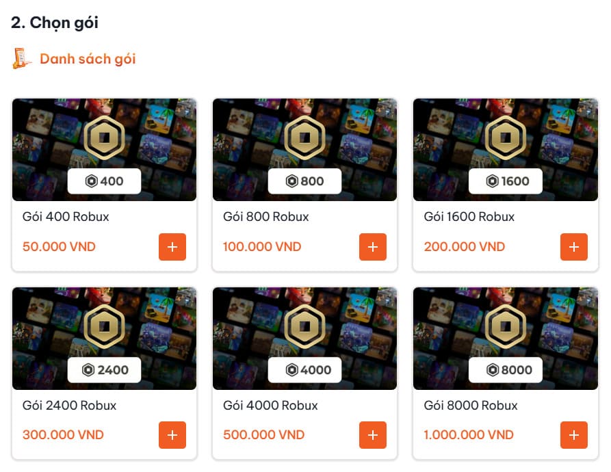 Tổng hợp những gói Robux phổ biến trên Roblox Shop