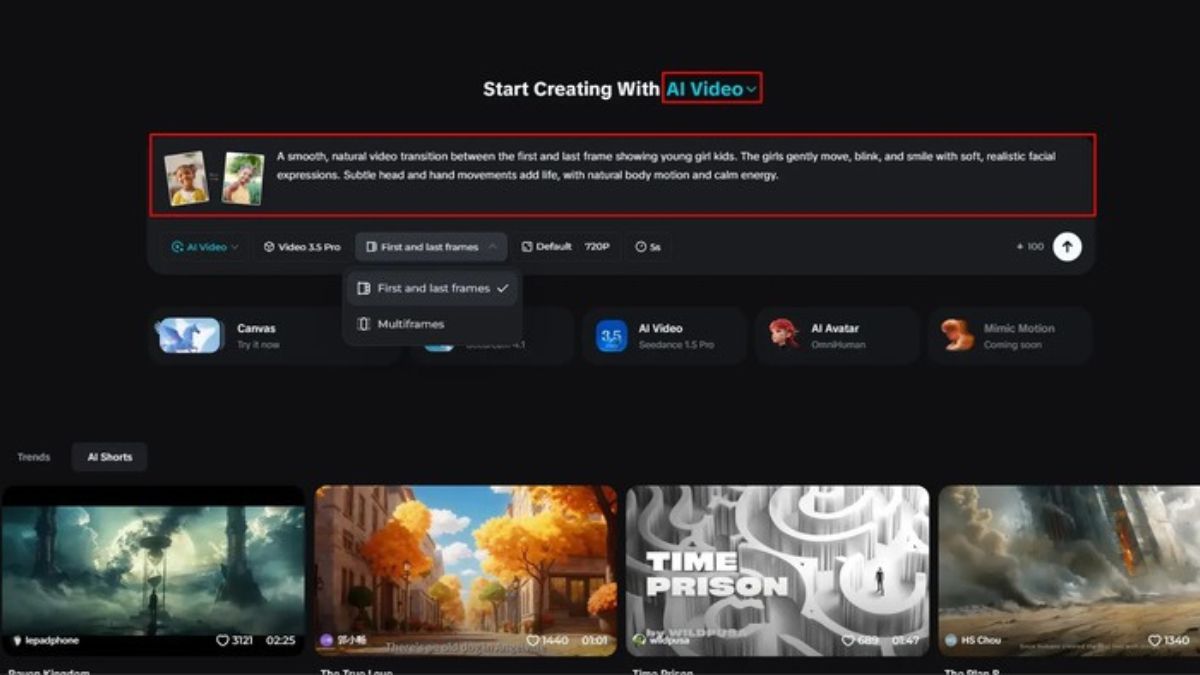 Nhập prompt chi tiết để tạo video