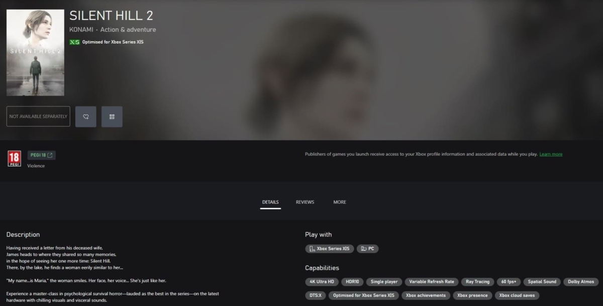 Danh sách Silent Hill 2 trên Microsoft Store