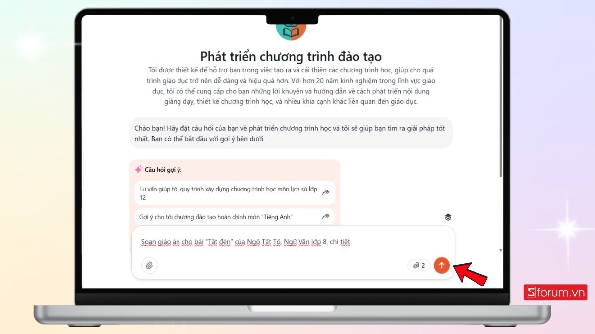 Nhấn gửi để yêu cầu ChatbotX sử lý giáo án 