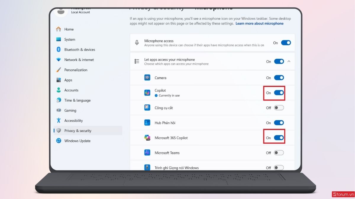 Mở quyền truy cập Micro vào Copilot
