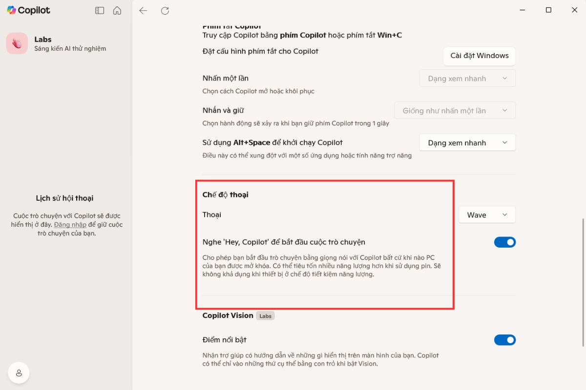 Lỗi bị vô hiệu hóa trong phần cài đặt Copilot