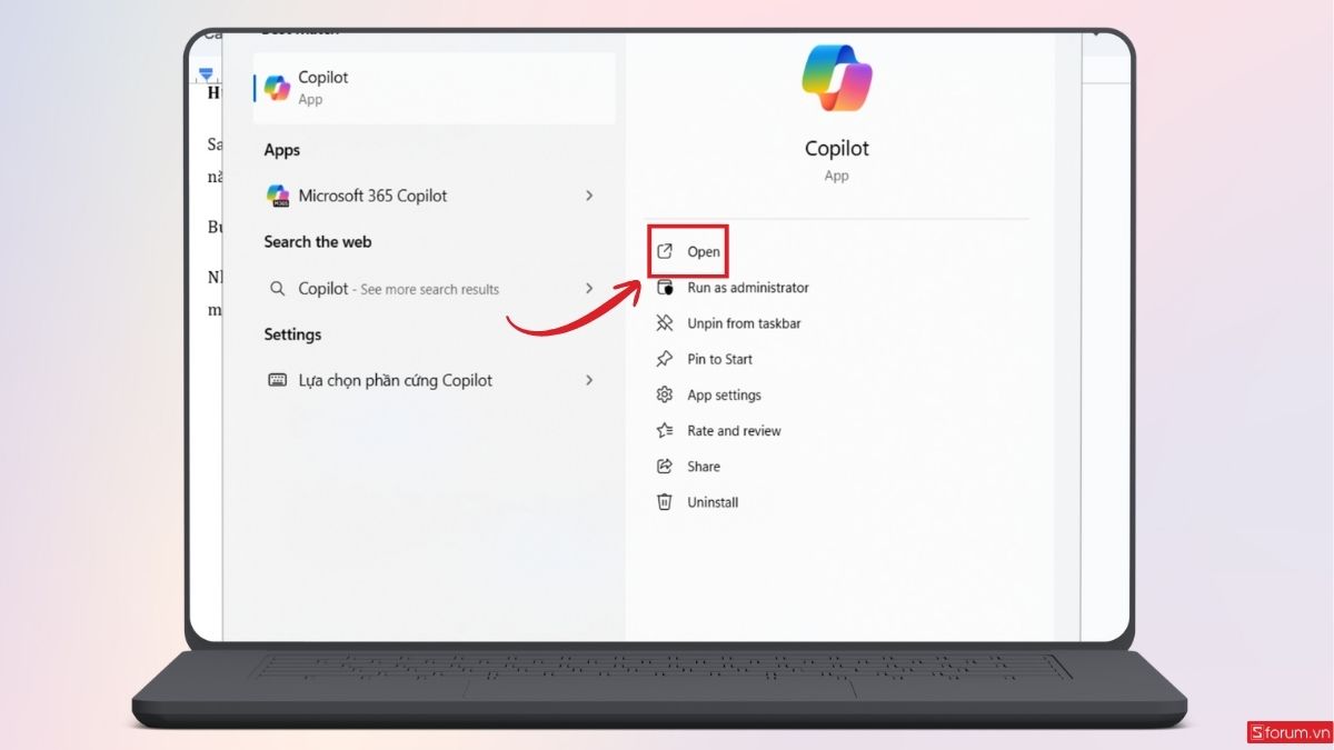 Mở ngay ứng dụng Copilot trên máy tính 