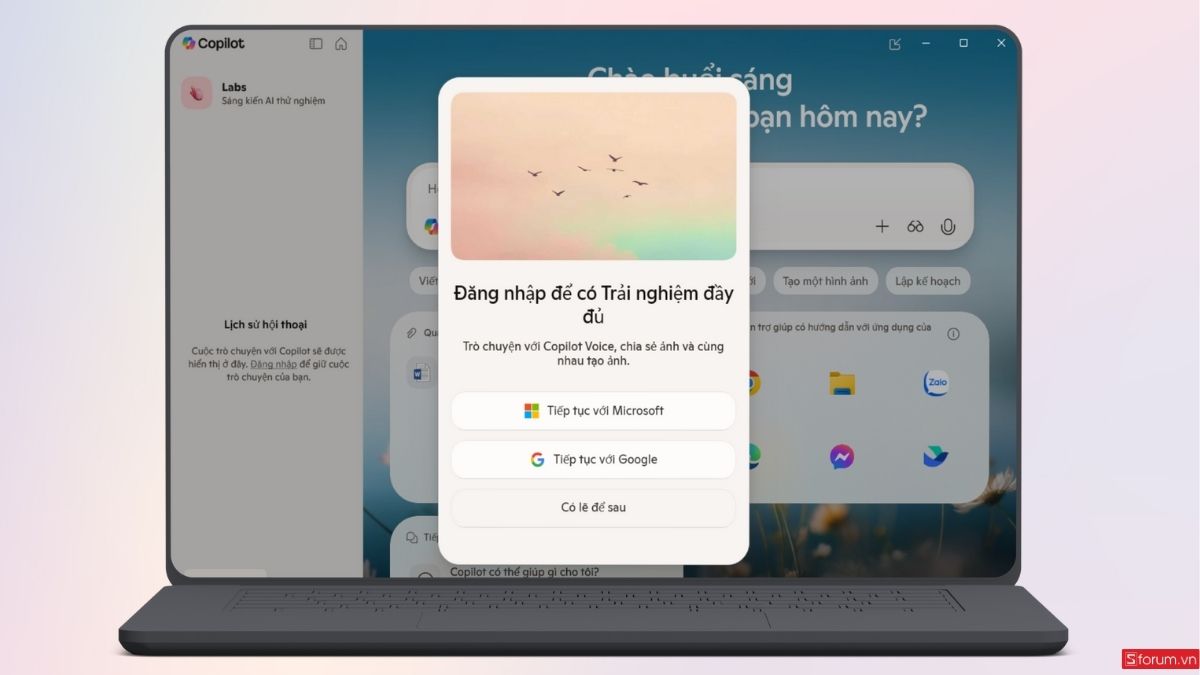 Đăng nhập tài khoản vào ứng dụng Copilot