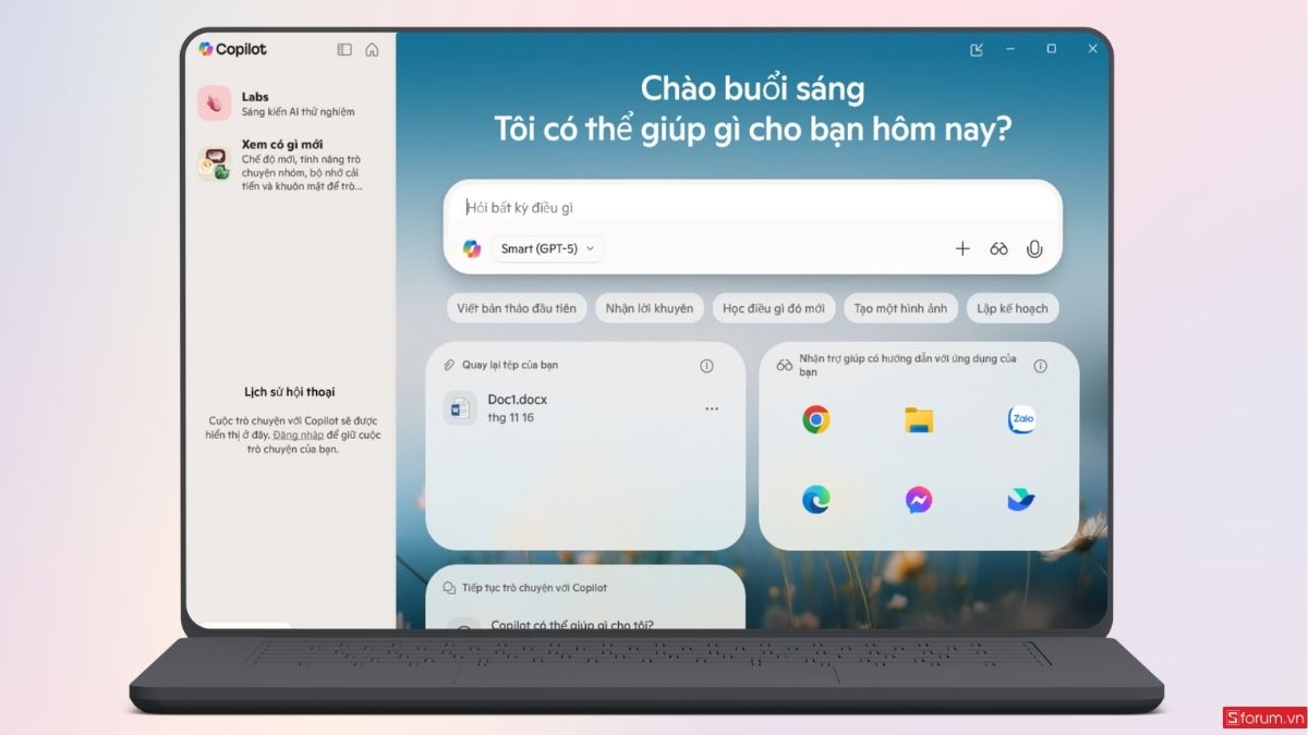 Giao diện của ứng dụng Copilot
