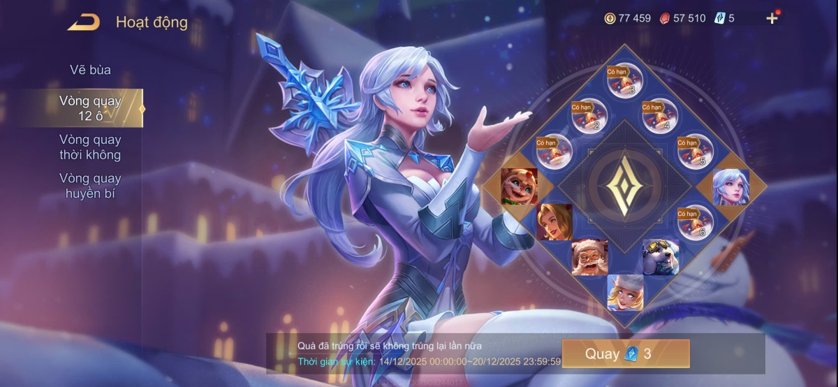 Vòng quay 12 ô với mức giá khởi điểm chỉ từ 3 quân huy