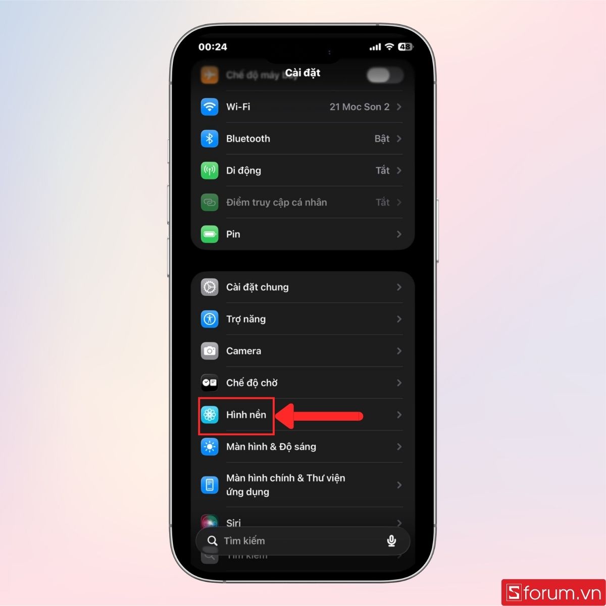 Nhấn chọn Hình nền trong Cài đặt