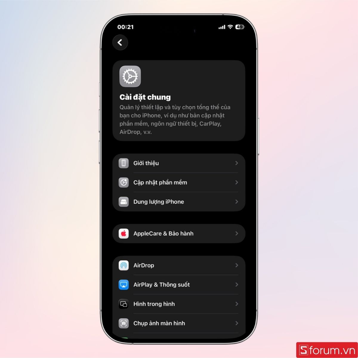 Truy cập vào mục Cài đặt chung