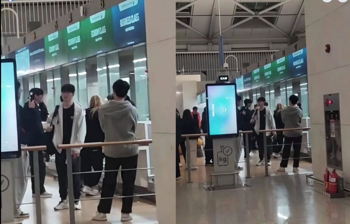 Faker và đồng đội tại sân bay (Ảnh: @_canh_019)