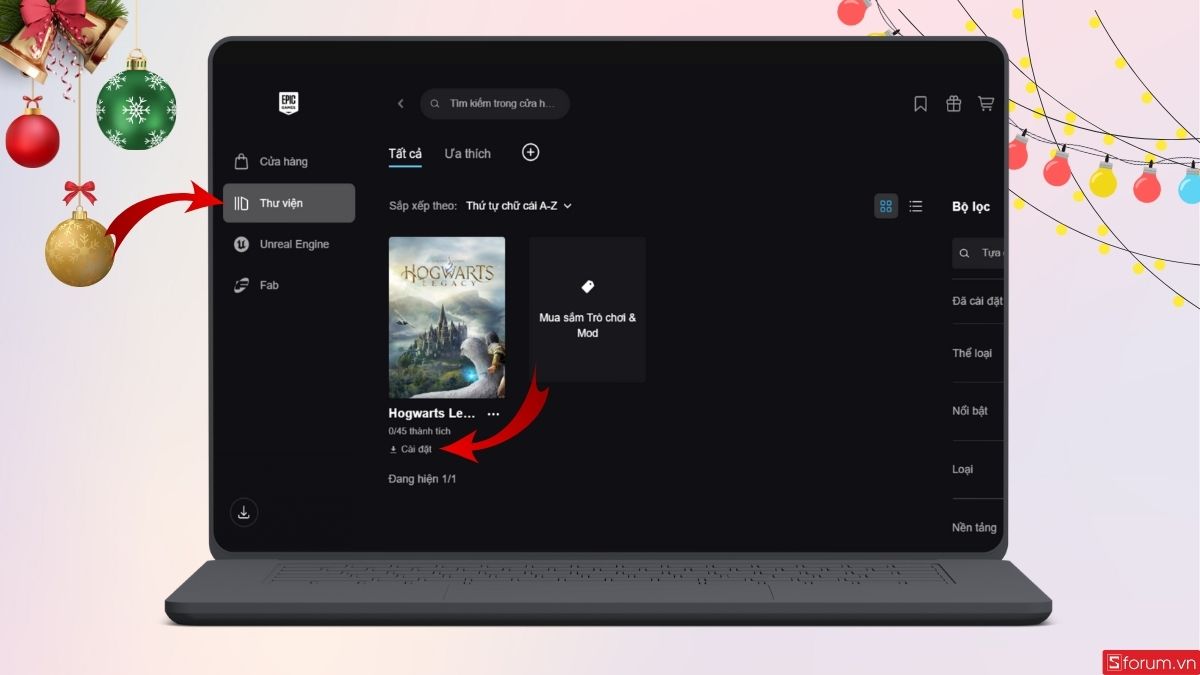 Nhấn vào thư viện và cài đặt game