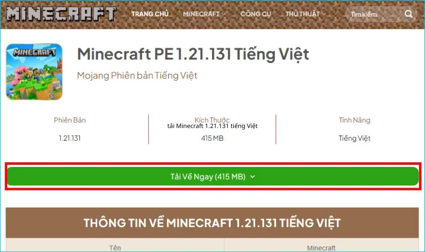 Hướng dẫn tải Minecraft 1.21.131 trên Android 
