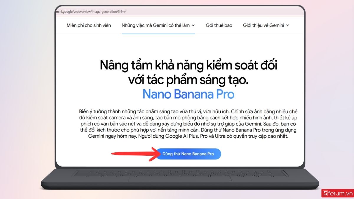 Nhấn dùng thử Nano Banana Pro