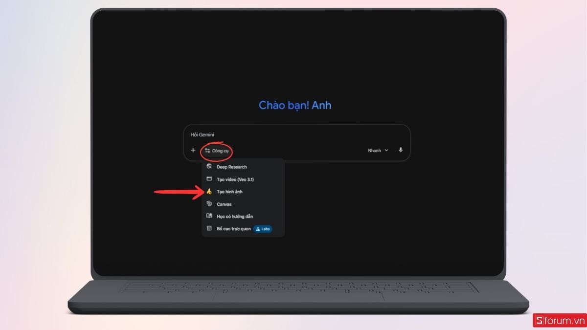 Nhấn chọn chế độ tạo hình ảnh