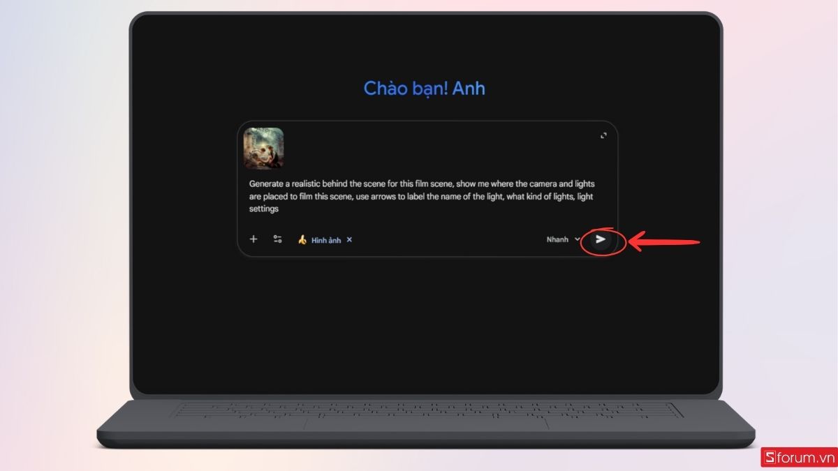 Nhấn gửi yêu cầu để Nano Banana Pro tạo ảnh