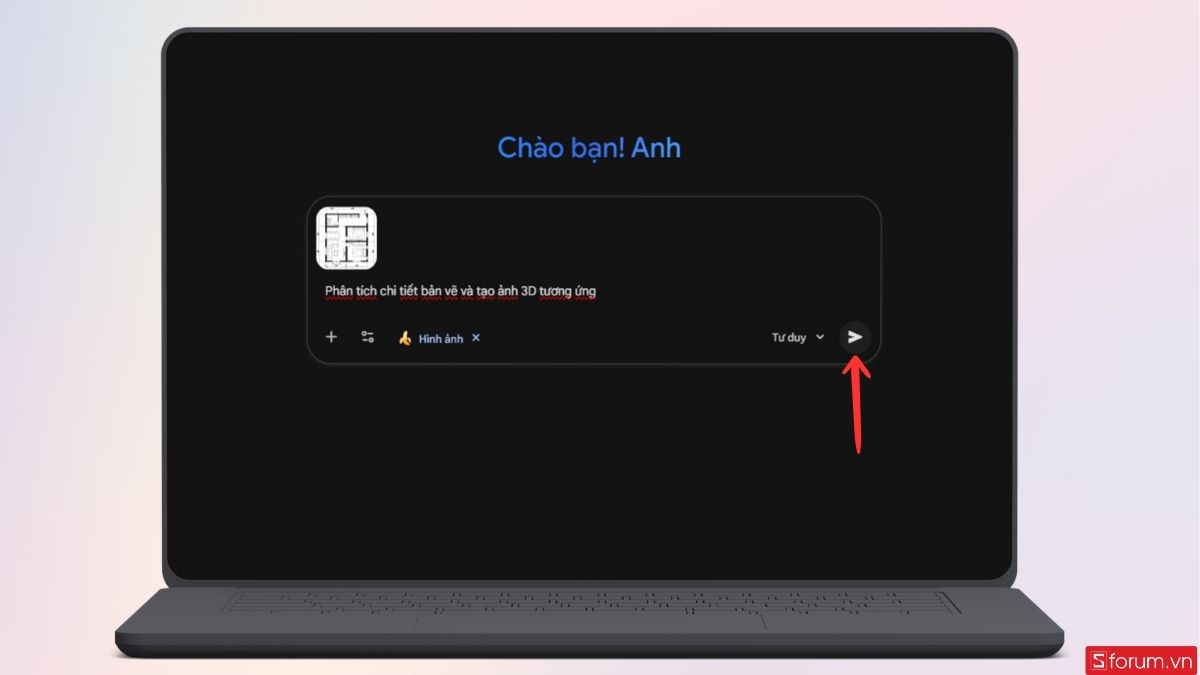 Nhấn nút Gửi để yêu cầu Gemini Nano Banana Pro xử lý ảnh