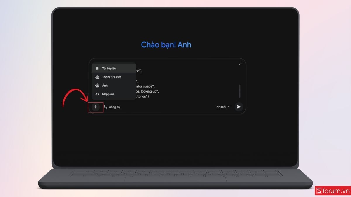 Tải ảnh cần tạo lên Gemini