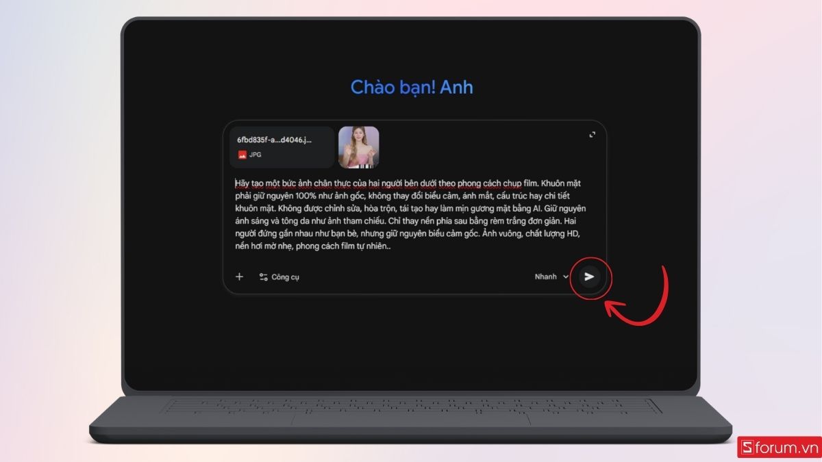 Nhấn gửi để AI tạo ảnh chụp chung với AI