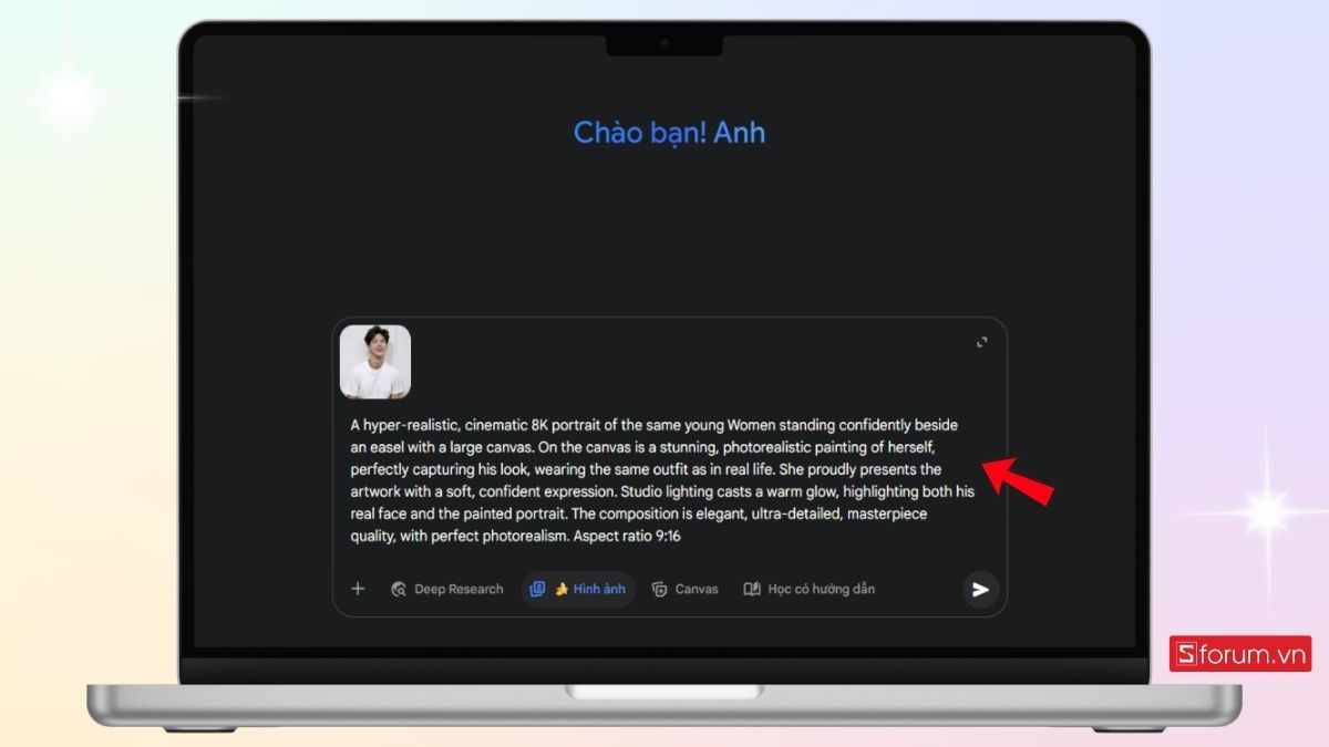 Nhập câu lệnh yêu cầu Gemini tạo ảnh