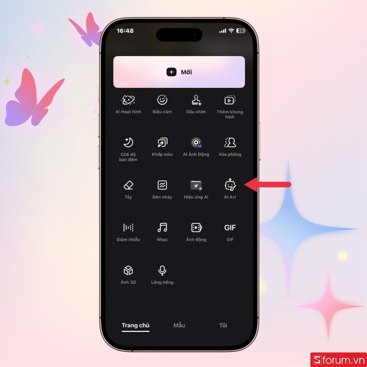 Nhấn chọn mục AI Art để tiếp tục tạo ảnh ngắm cực quang