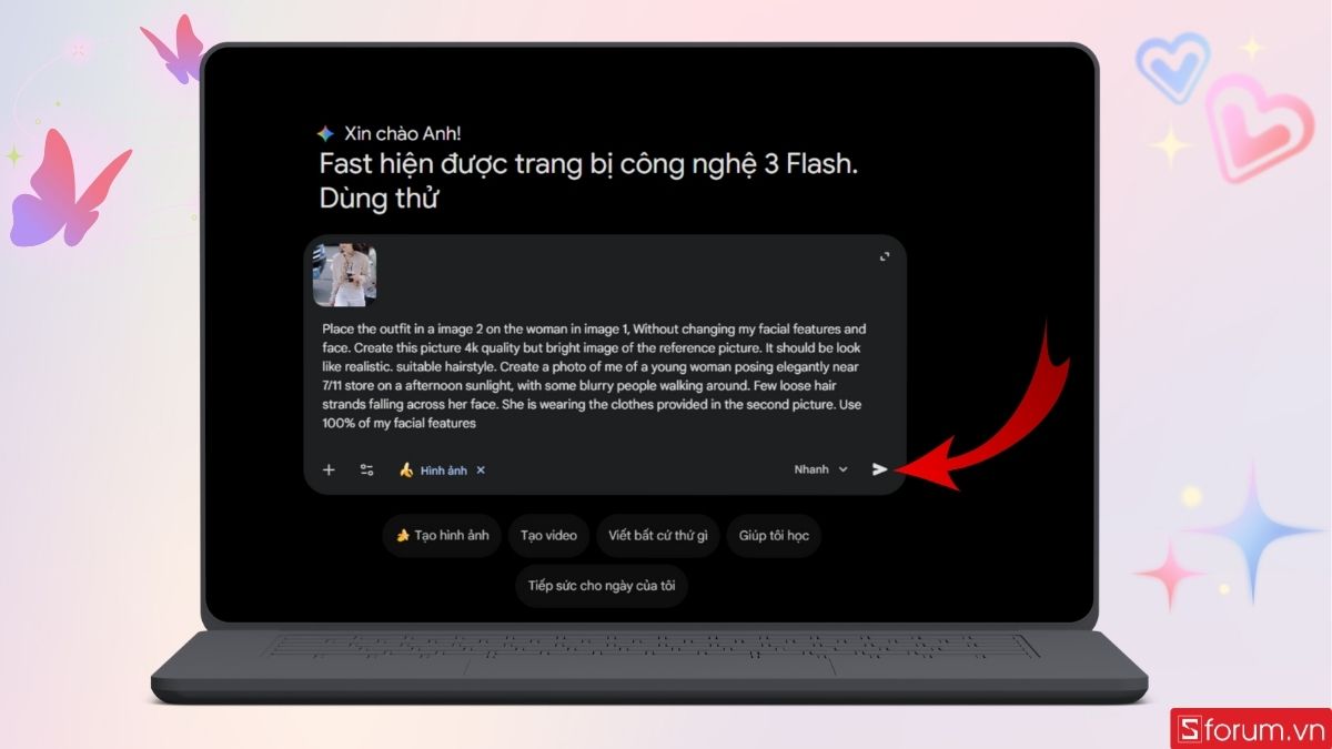Nhấn vào Gửi để yêu cầu Gemini xử lý yêu cầu tạo ảnh
