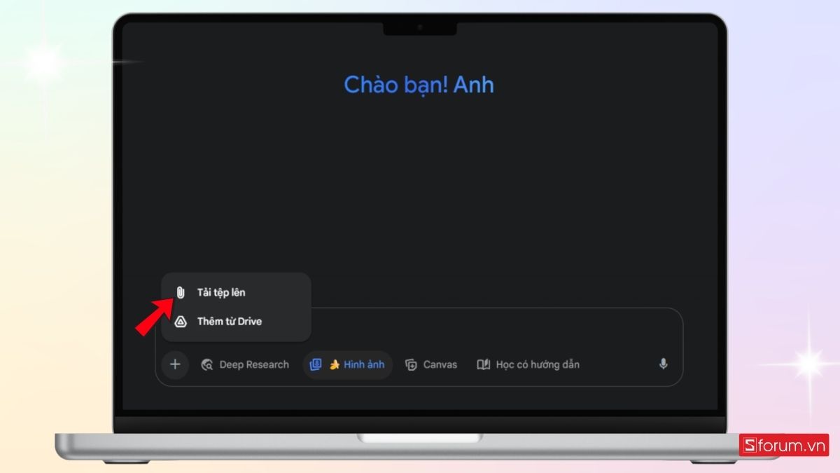 Tải ảnh cần tạo lên Gemini