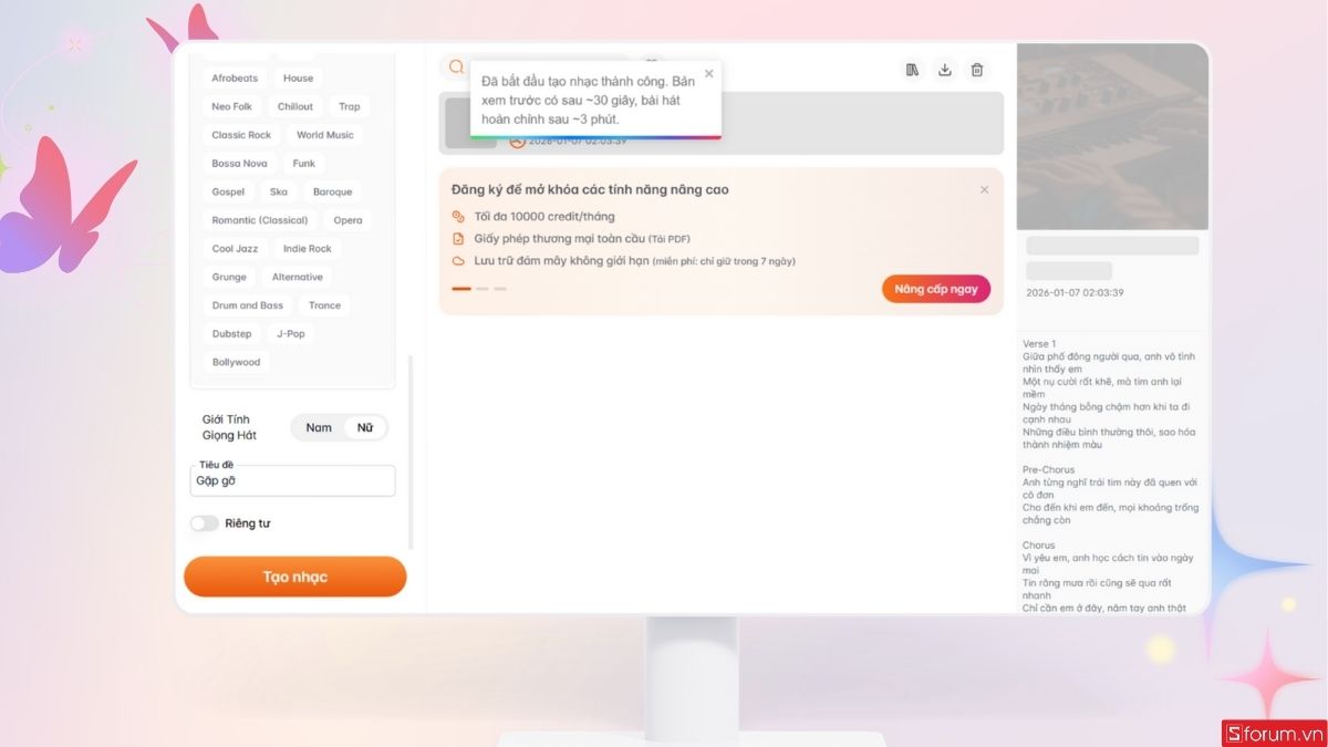 Quá trình tạo nhạc diễn ra trong vài phút