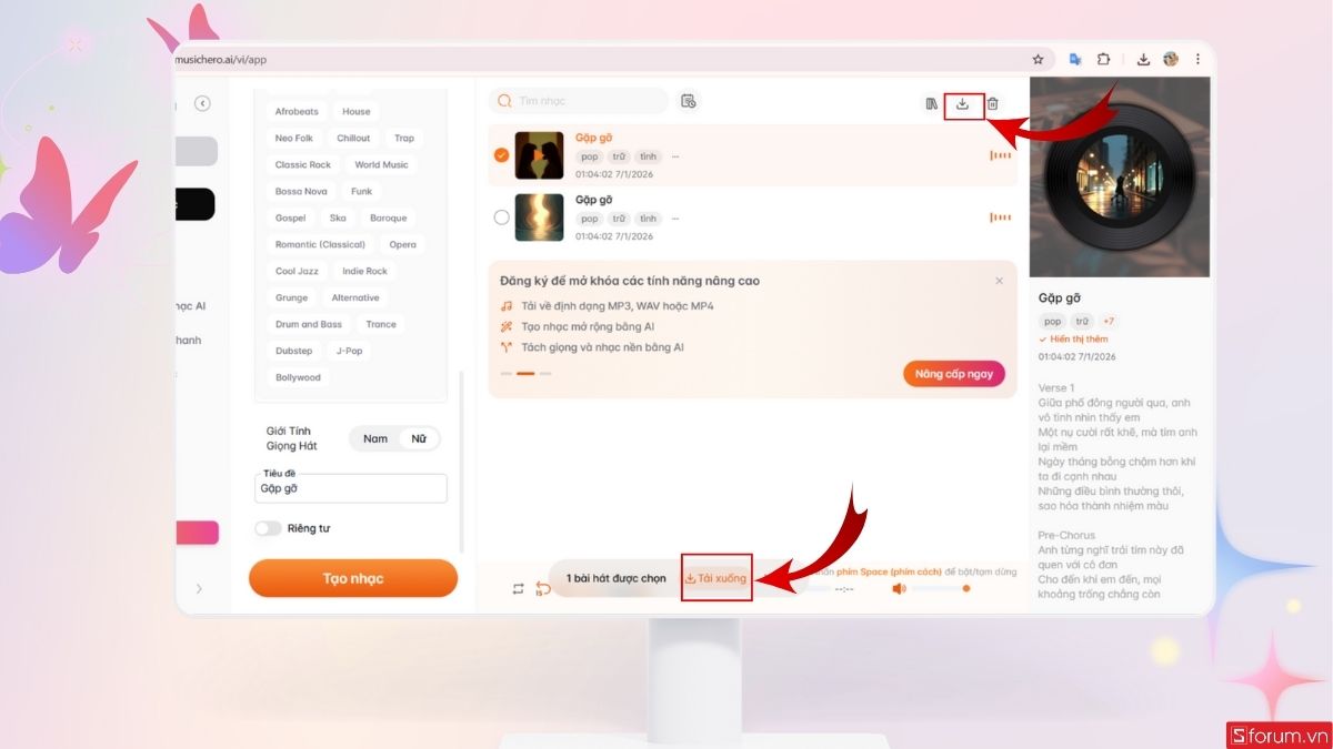 Tiến hành tải nhạc bạn đã tạo