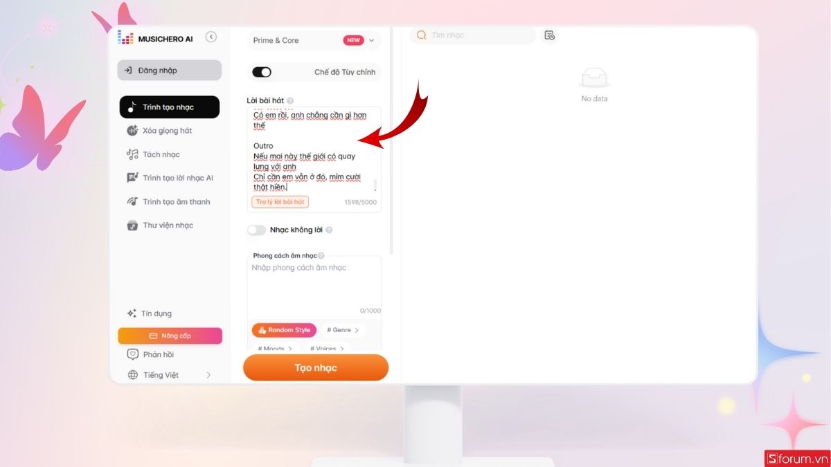 Nhập lời bài hát bạn đã chuẩn bị