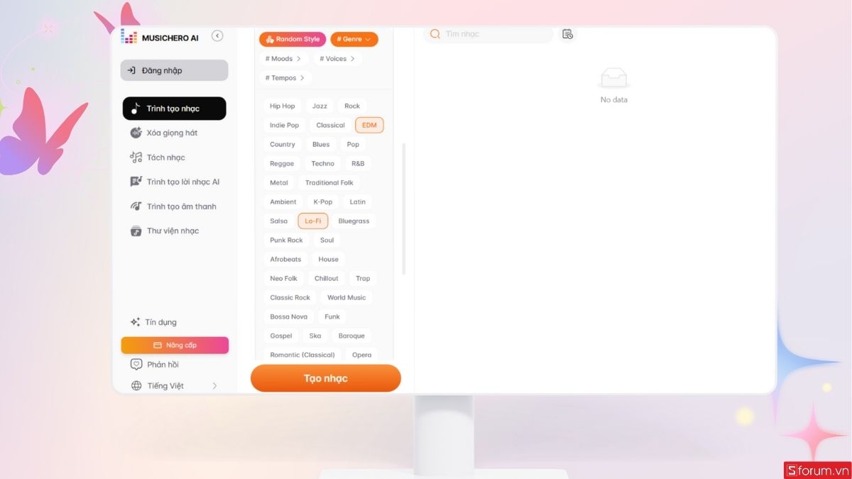 Chọn phong cách âm nhạc được đề xuất