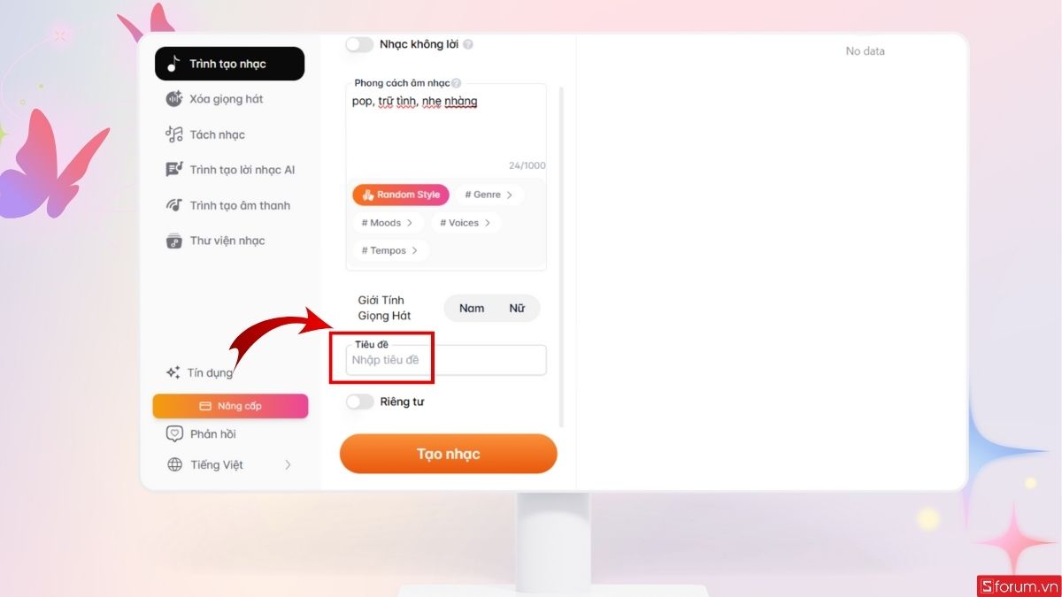 Đặt tên tiêu đề cho bài hát của bạn