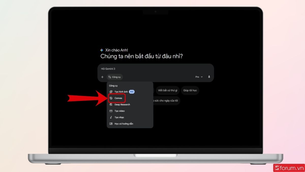 Chuyển sang chế độ Canva