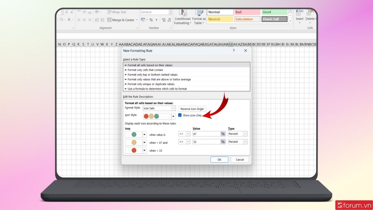 Tích chọn Show Icon Only