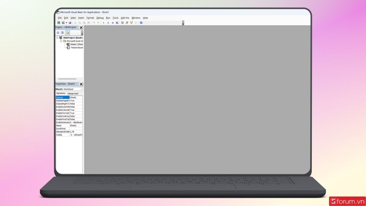 Nhấnombo Alt + F11 để mở cửa sổ VBA 
