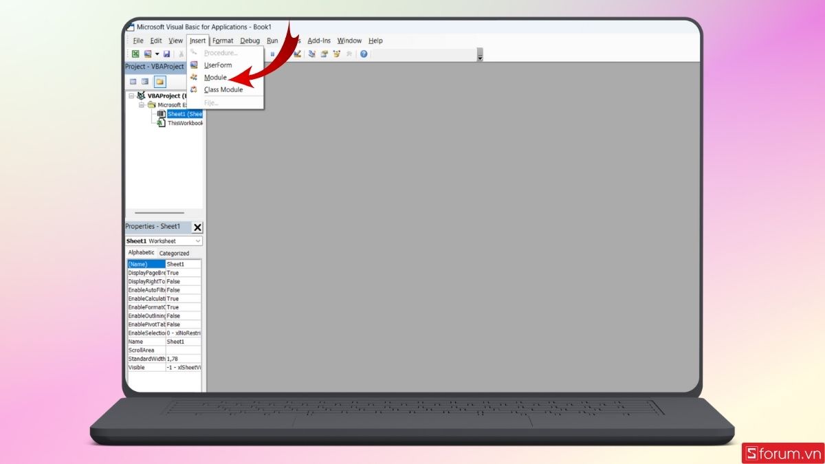 Mở Module trong mục Insert